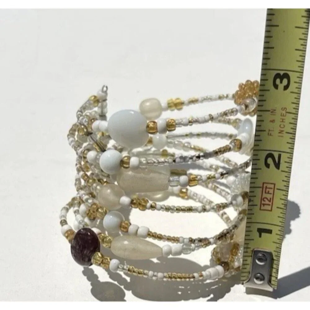 Vintage Silver And White Beaded Layered Bracelet Womens Multi Bracelet Sz 8